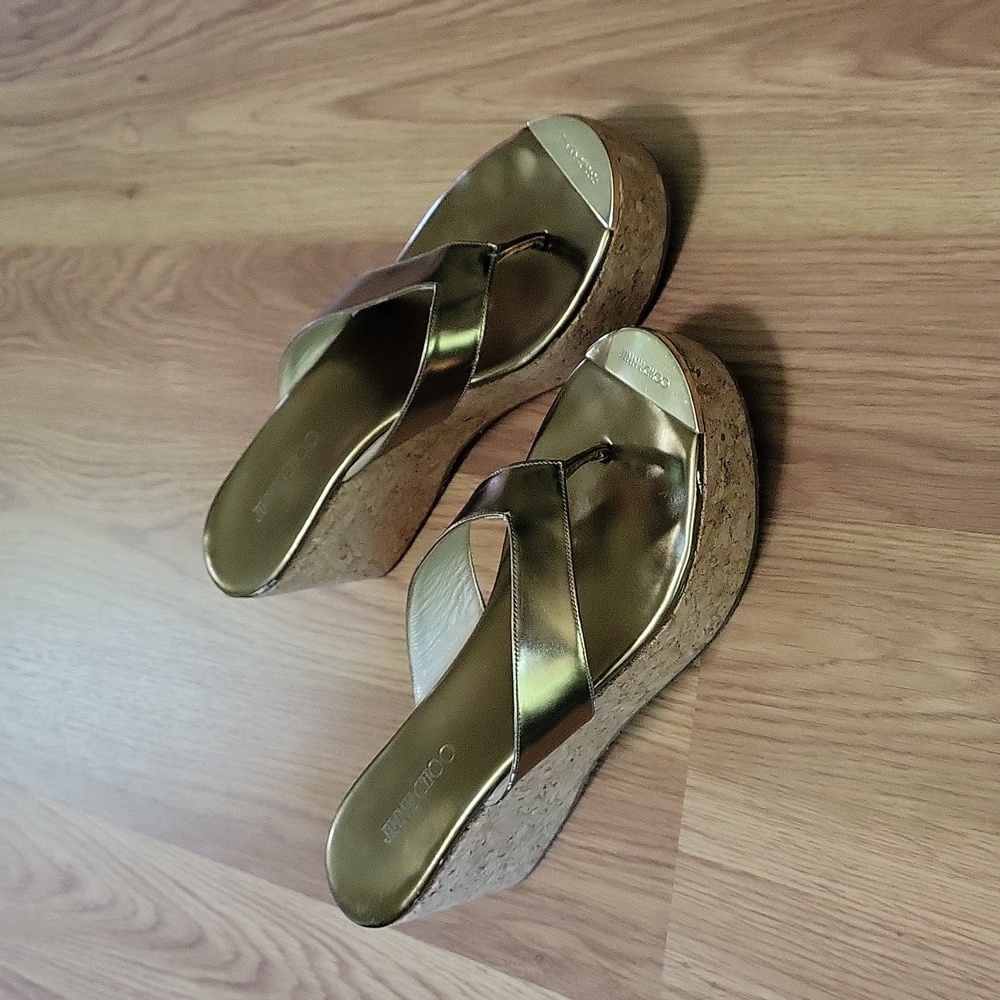 Jimmy Choo Pathos Metallic Wedge Sandal Sz 37.5